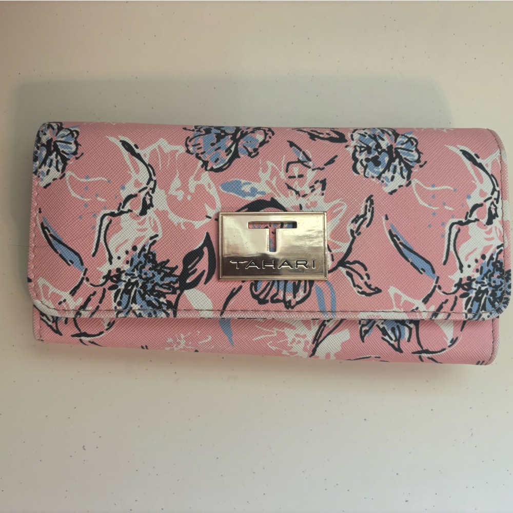 Tahari Pink Floral Wallet with Gold Details